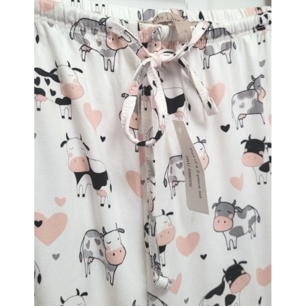 My Danielle Women's Buttery Soft Pajama Bottoms - White w/ Cows & Hearts - XL